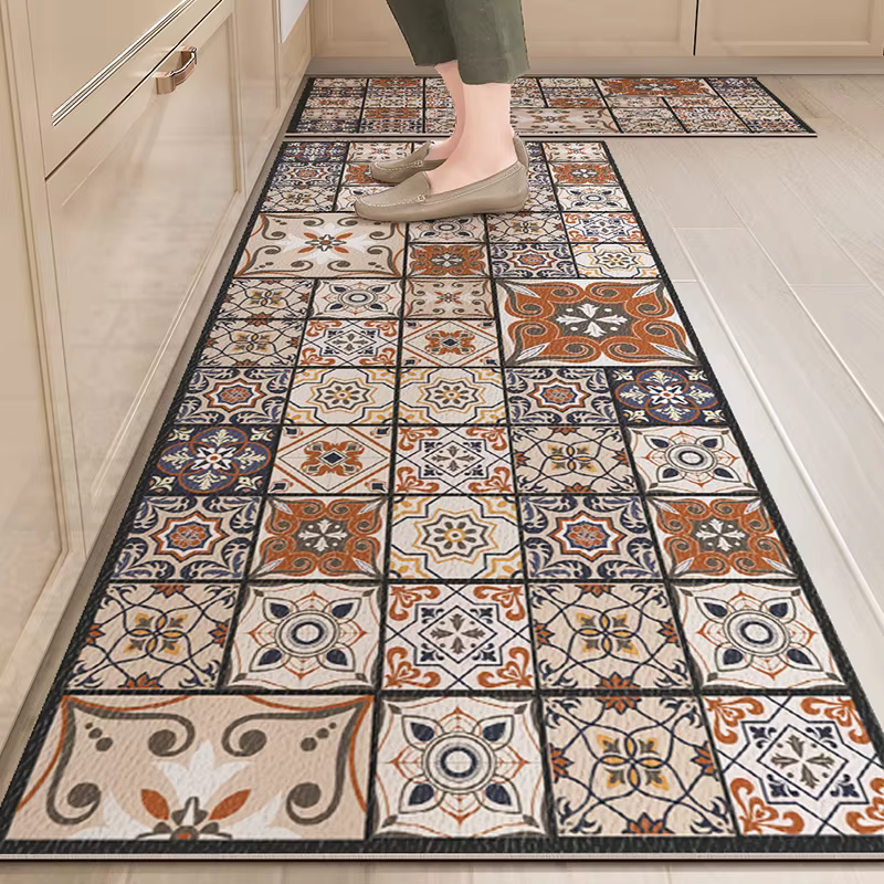 Tapis imperméable à l'eau et à l'huile de polymères de sol de cuisine, cuir lea, non ald, tapis, déc