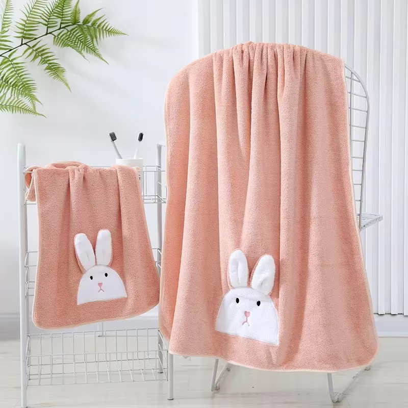 Serviette à main suspendue en molleton de corail, 35x75cm, dessin animé 3D, joli lapin, tissu doux p