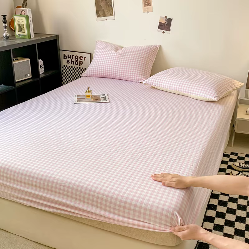 Drap-housse de Style à carreaux, couvre-lit élastique doux pour la peau, pour filles et garçons, cou