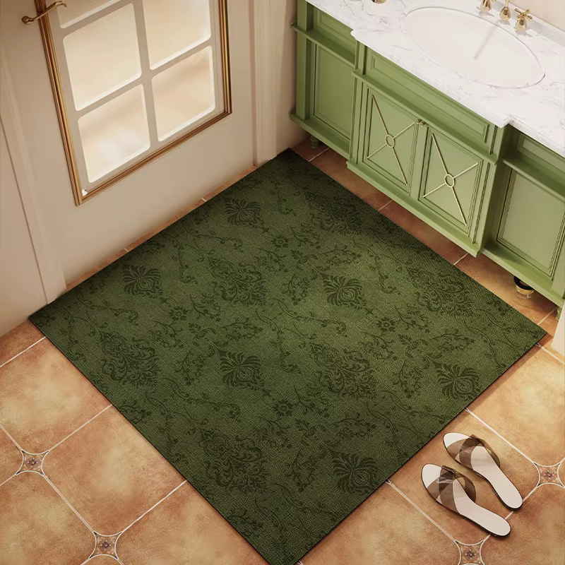 Tapis de salle de bain antidérapant, absorbant l'eau, à séchage rapide, carré américain vert foncé, 
