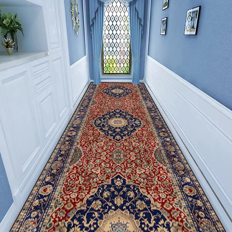 Tapis long classique à motifs floraux, tapis de couloir à poils courts et doux, tapis d'entrée pour