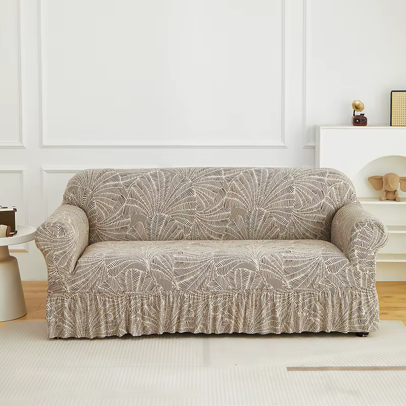 Housse de canapé extensible imprimée 1/2/3/4 places avec jupe, housse à couverture complète anti-cha