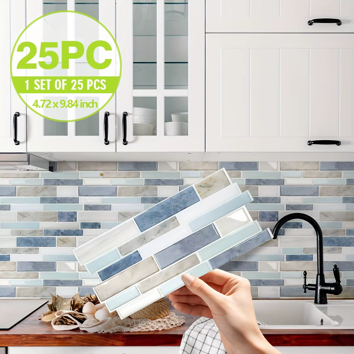 Autocollants de cuisine en cristal effet marbre, 25 pièces, autocollants imperméables à l'huile pour