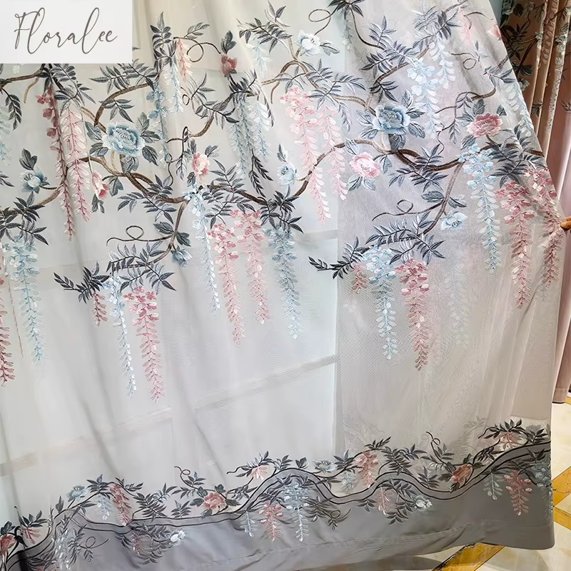 Rideaux de luxe européens américains pour salon salle à manger chambre Chenille creux brodé rideau e