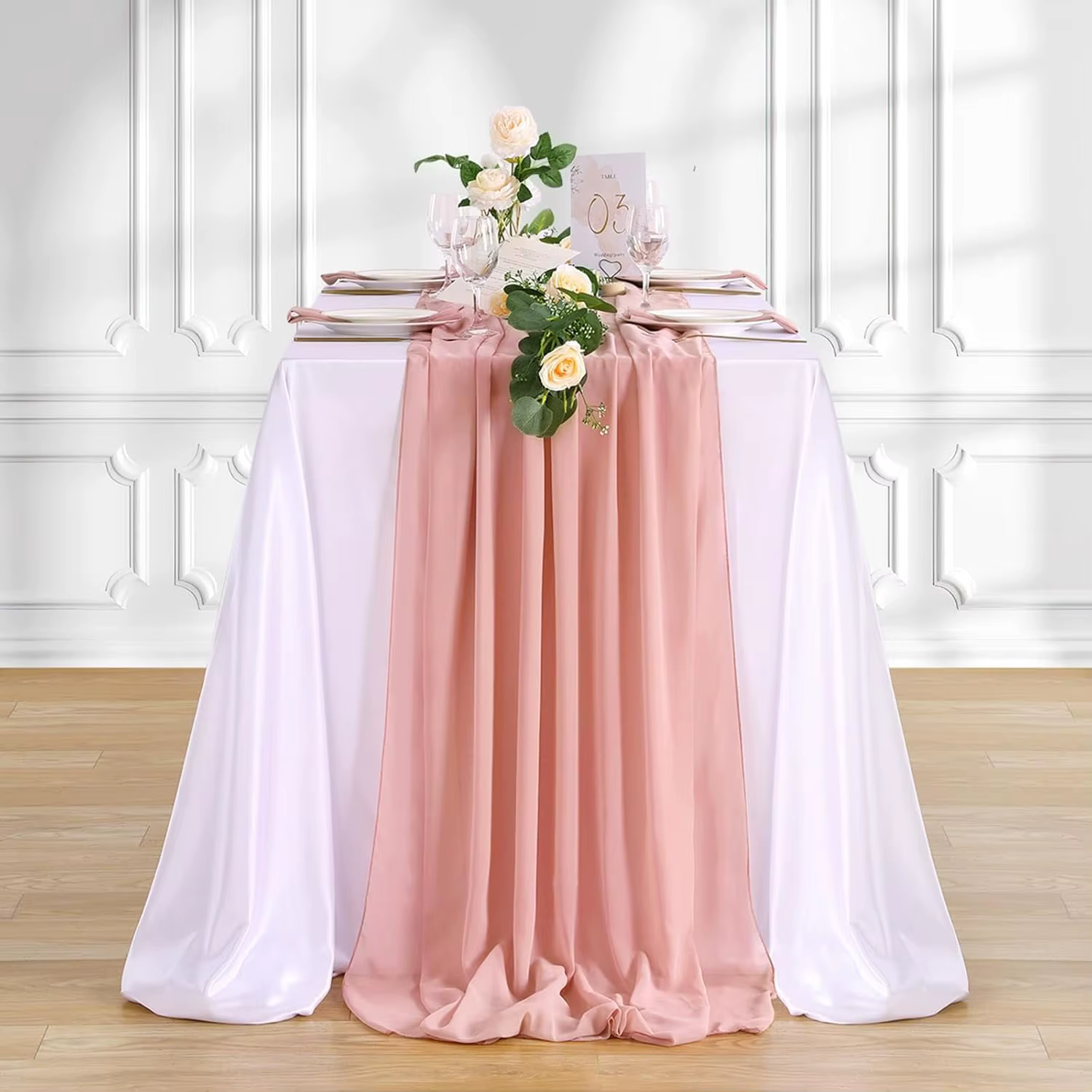 Chemin de table bohème en mousseline transparente, décoration de table romantique pour anniversaire,