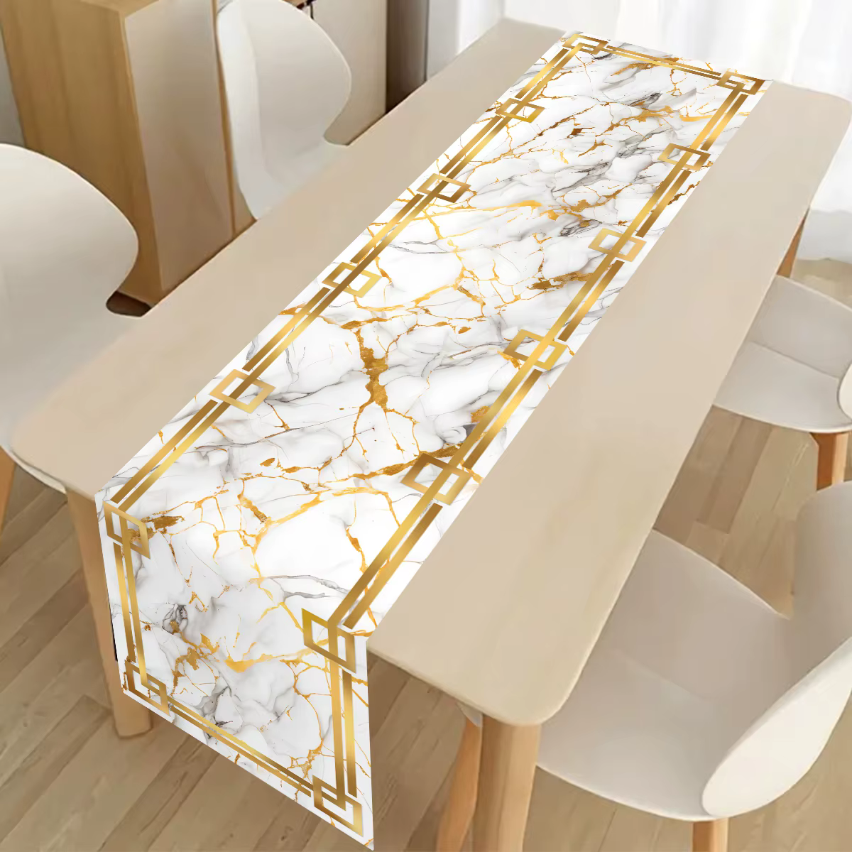 Chemin de Table Texture marbre, drapeau de Table blanc gris or, onglet de Texture pour cuisine café/