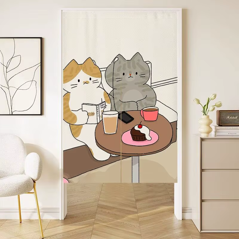 VIKAMA Rideau de porte à motif de chat de dessin animé, séparateur de pièce pour chambre et cuisine,