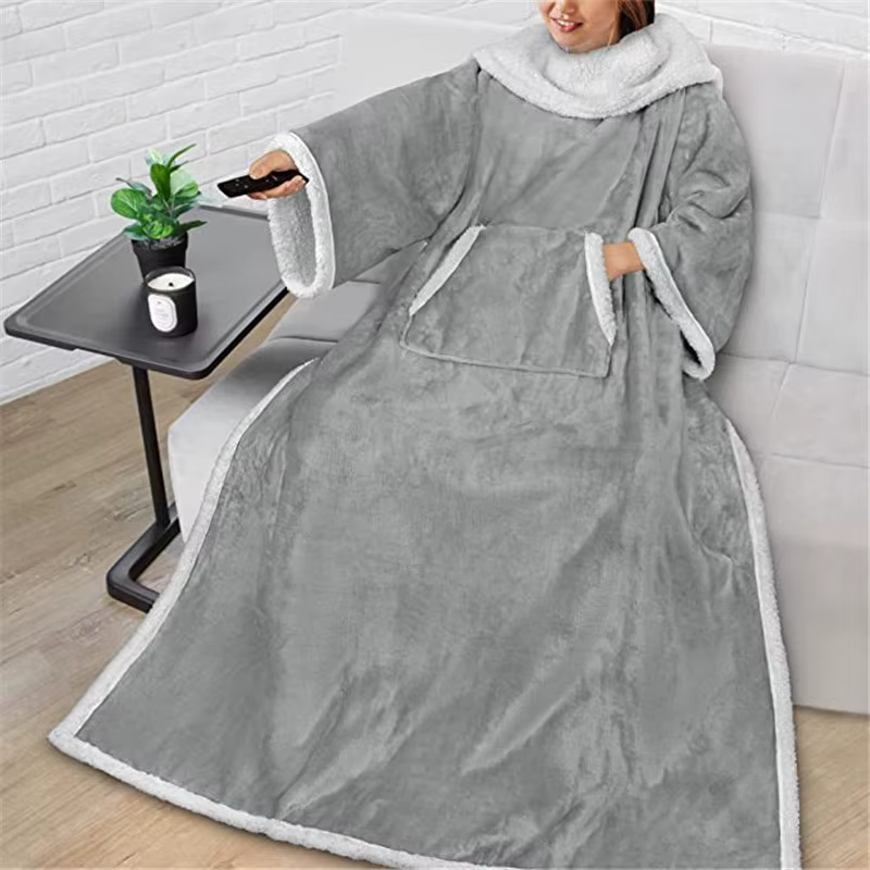 Couverture en flanelle avec manches, en polaire épaisse, couvertures portables pour hommes, femmes e