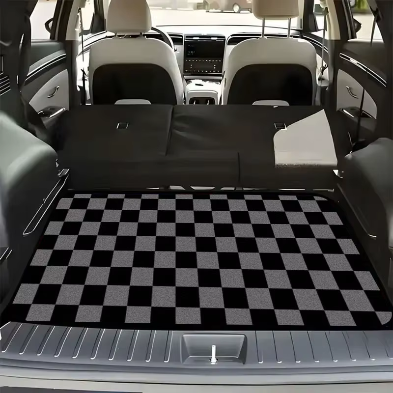 Tapis de coffre robuste | Tapis de coffre universel, motif à carreaux noir et gris - Convient à la