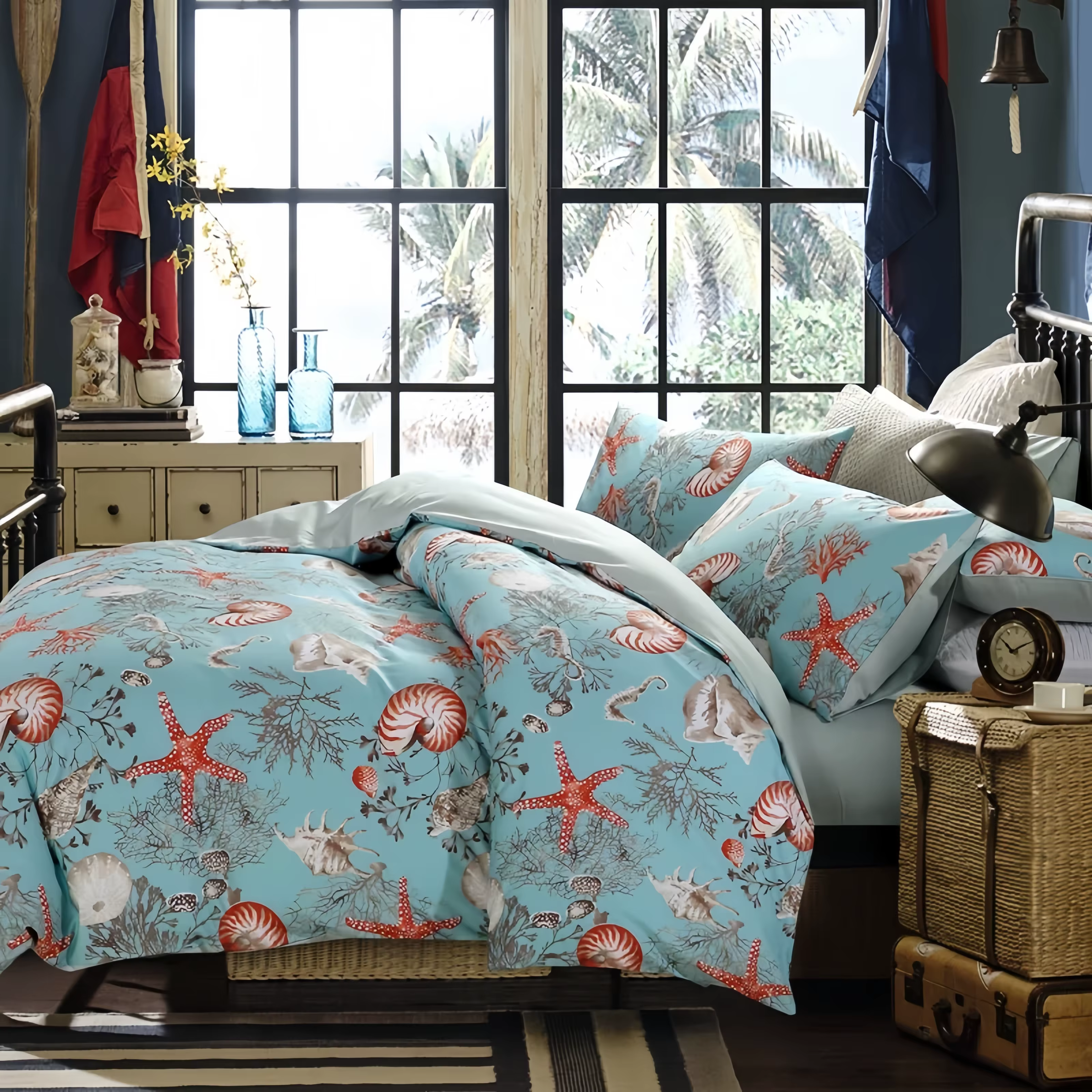 Parure de lit avec housse de couette et taies d'oreiller, 600 TC, 100% coton égyptien, couleurs impr