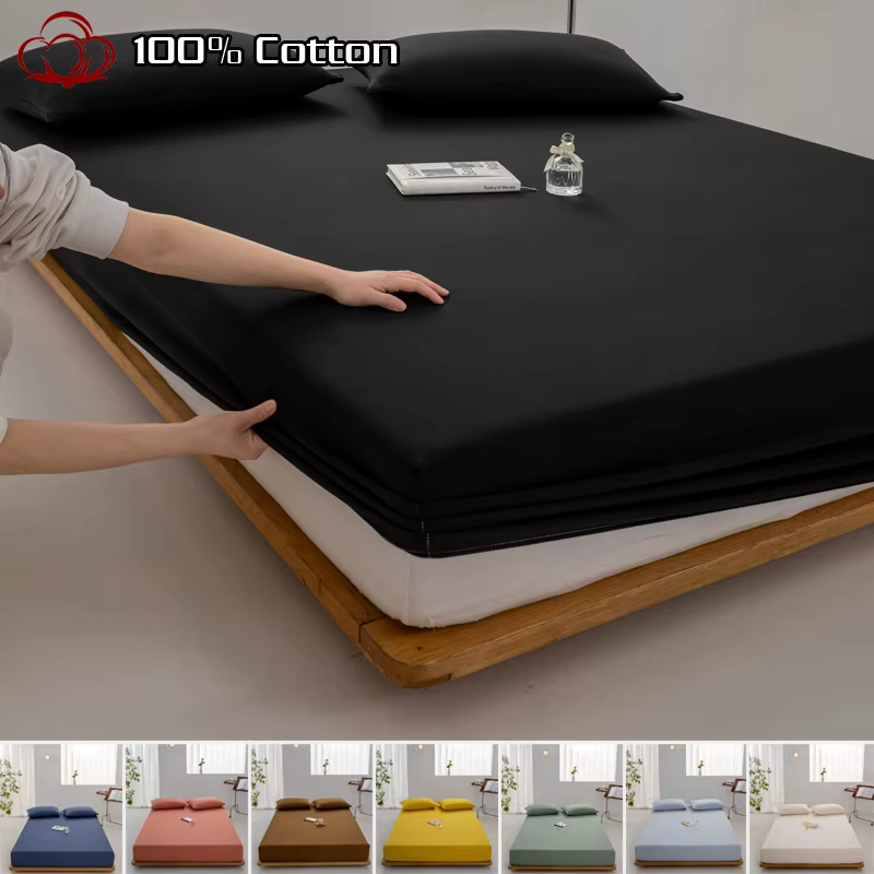 Drap-housse en coton doux, taille simple, double, king, queen, avec bande élastique, drap de lit, li