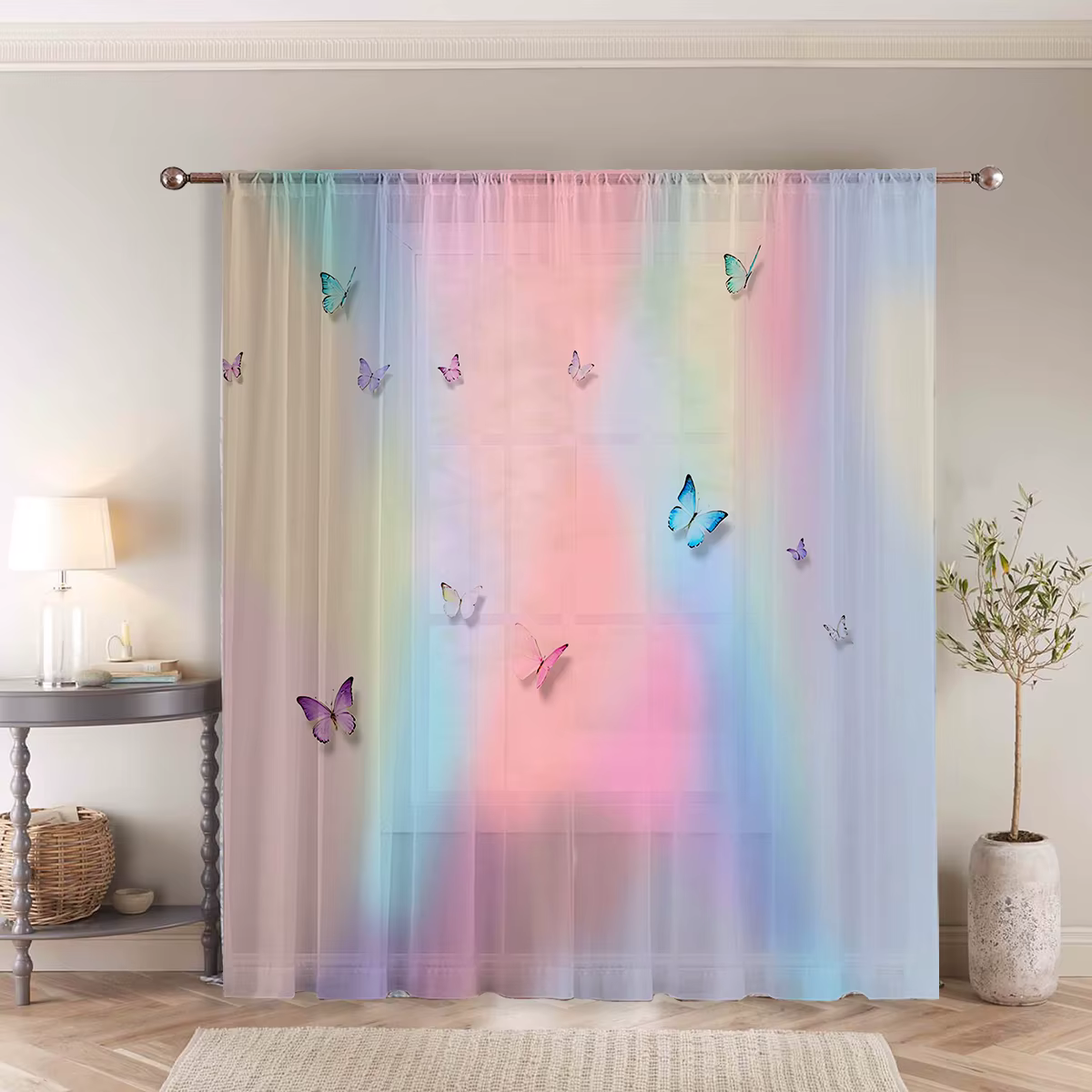 Voilage transparent arc-en-ciel, voile moderne de bonne qualité pour la décoration du salon et de la