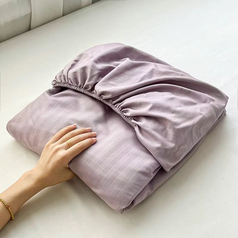 Drap-housse rayé gaufré de haute qualité 1 pièce - Microfibre douce au toucher, respirant, infroissa
