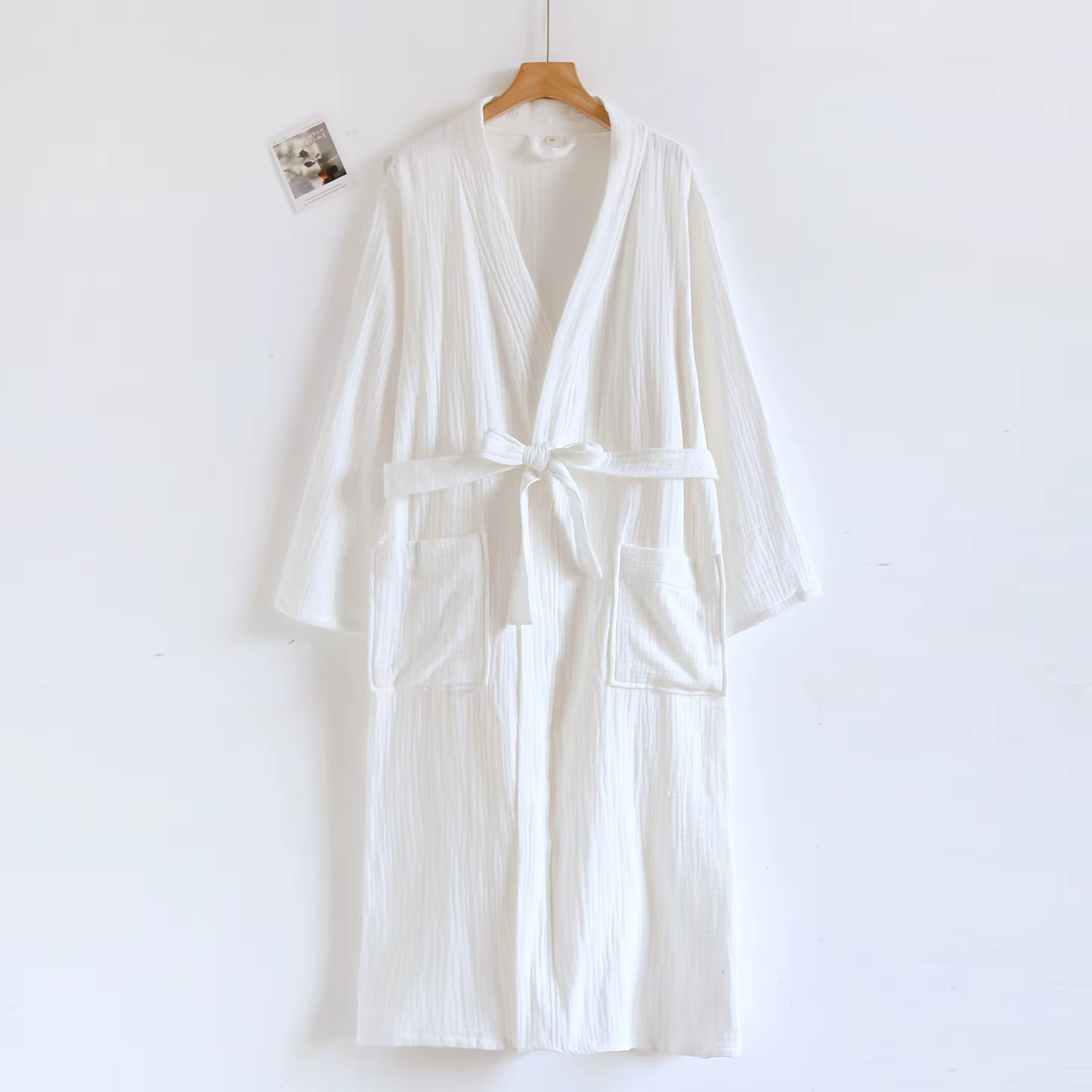 Peignoir en pur coton à trois couches pour homme, col en V, style minimaliste, respirant, couleur un