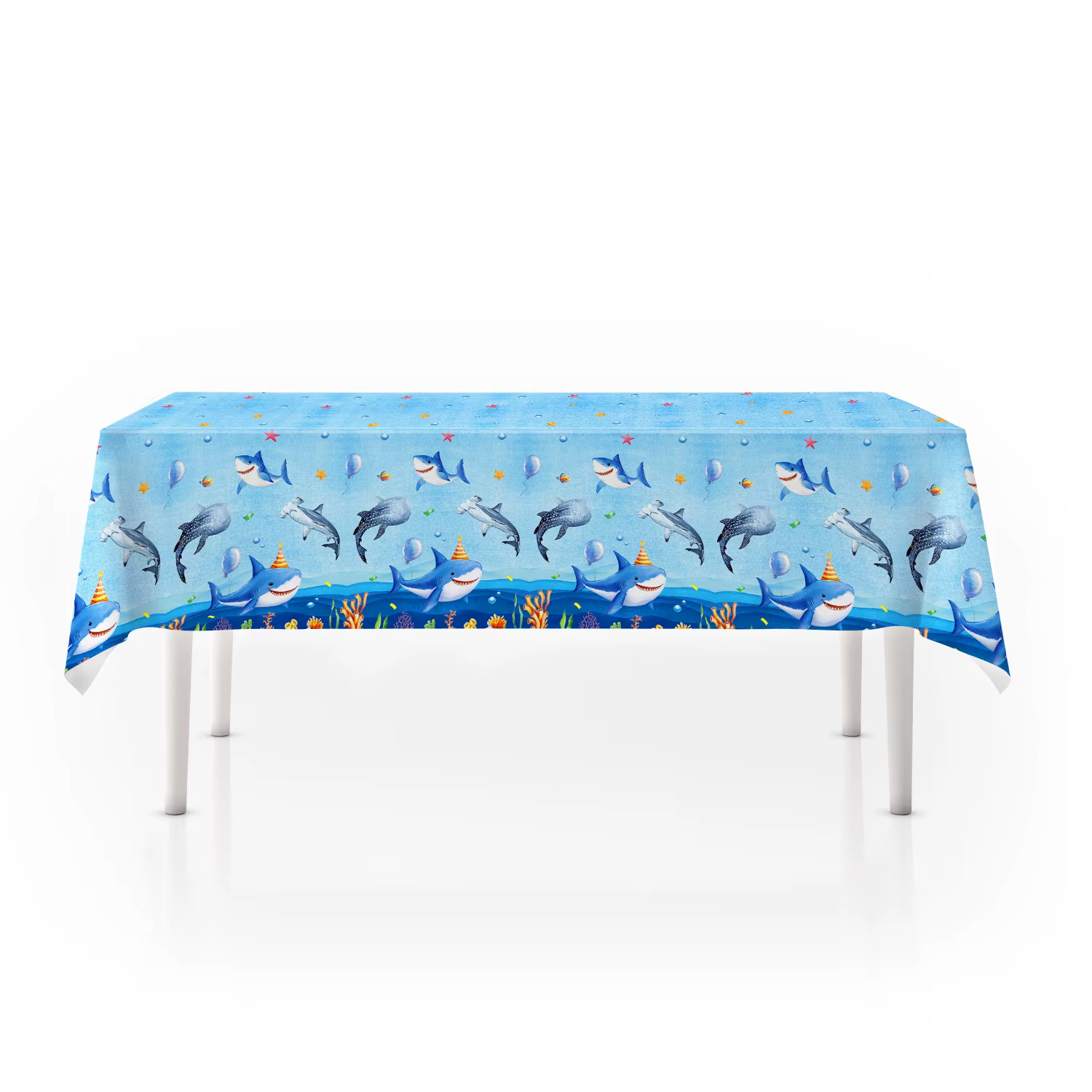 Vaisselle jetable thème requin océan, nappe en plastique Animal marin de dessin animé mignon, décor 