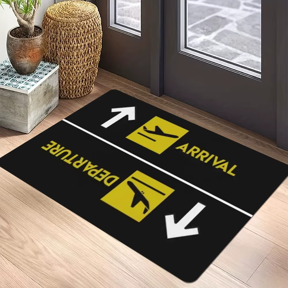 Tapis sur le thème de l'aviation, panneau d'aéroport, icône d'avion, départ, cadeau de pilote de cir