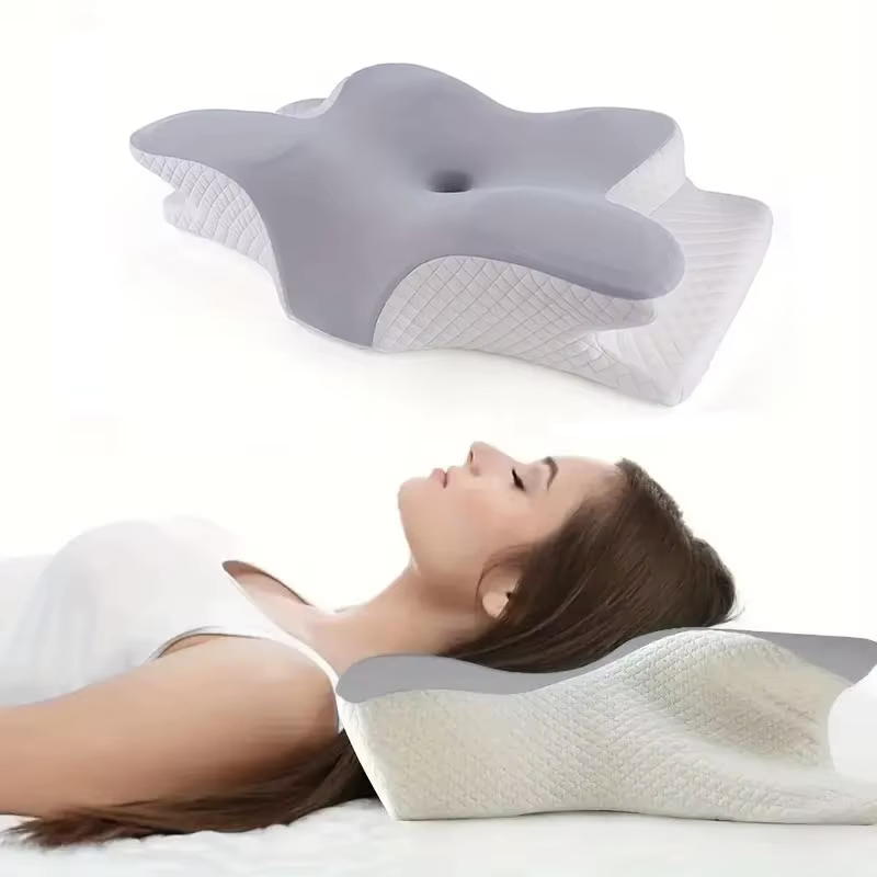 Oreillers en mousse à mémoire de forme en forme de papillon, oreiller cervical relaxant à rebond len