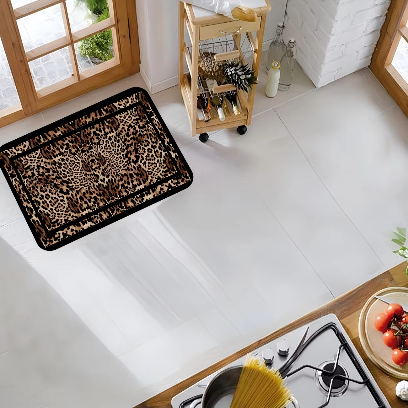 Tapis de cuisine élégant et classique à imprimé léopard, antidérapant et lavable, pour cuisine, salo