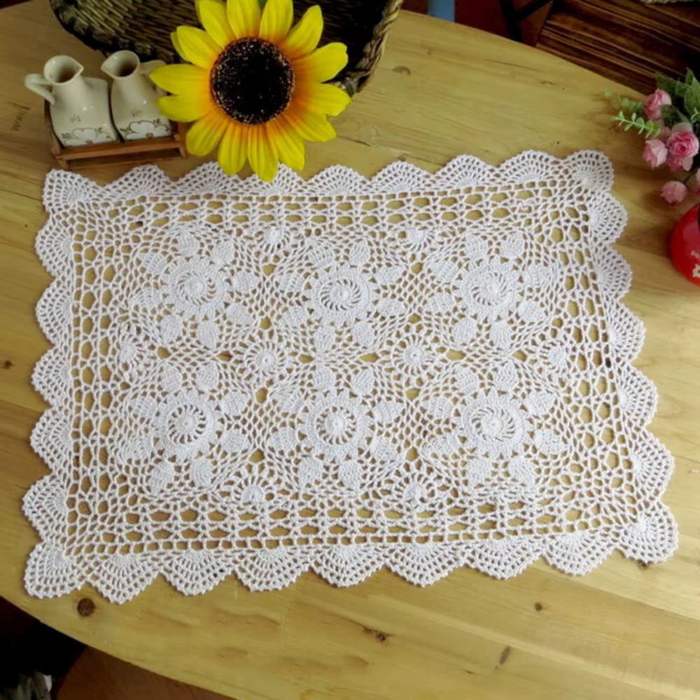 Nappe de Table rectangulaire Vintage en coton et dentelle au Crochet, petite nappe de cuisine et de 