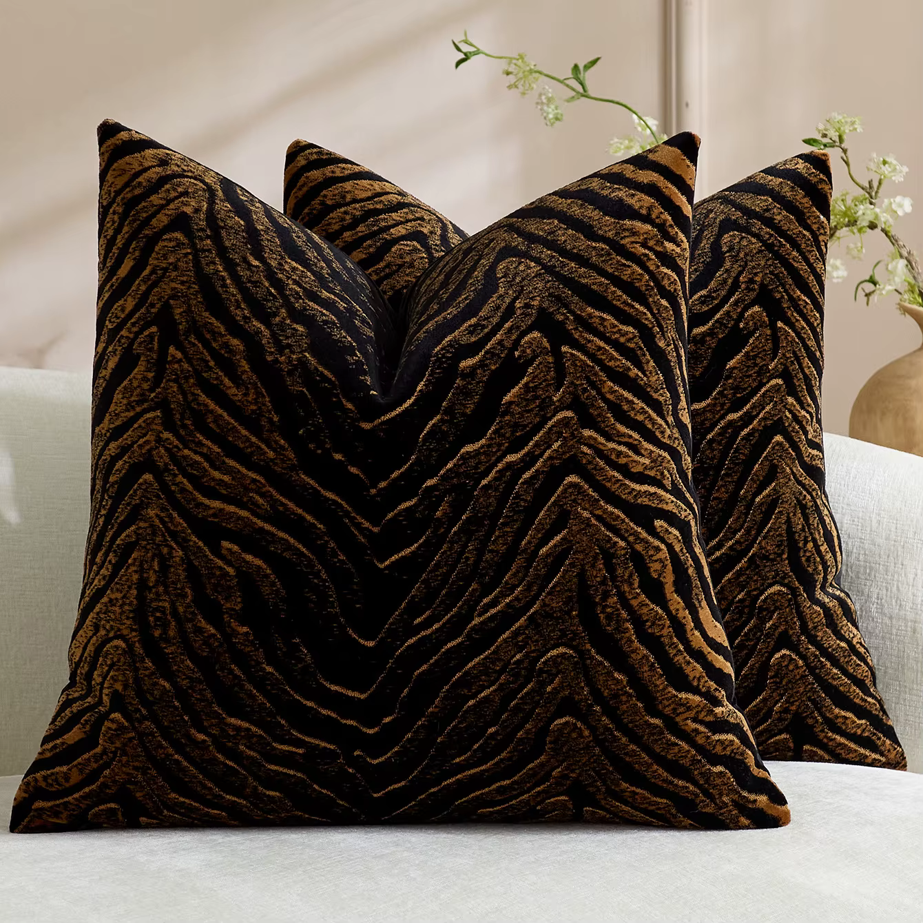Lot de 2 housses de coussin en chenille à motif léopard et zèbre, taillées en velours, pour décorati