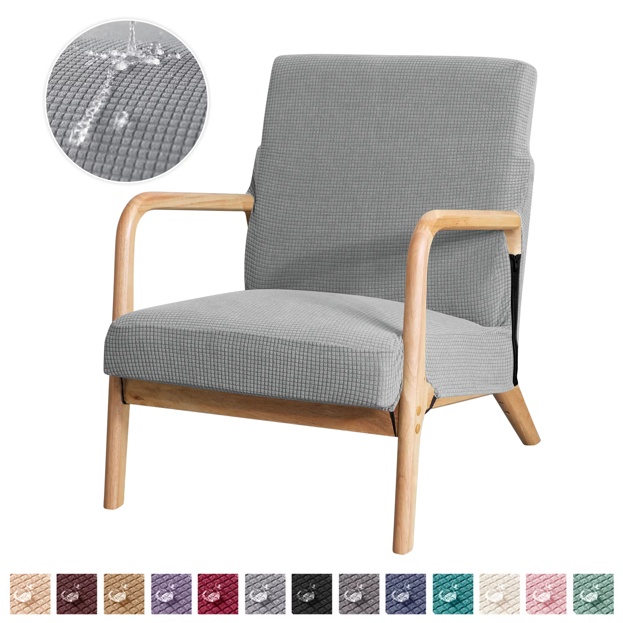 Housse de fauteuil en Jacquard, résistante à l'eau, couleur unie, fermeture éclair, housses de chais