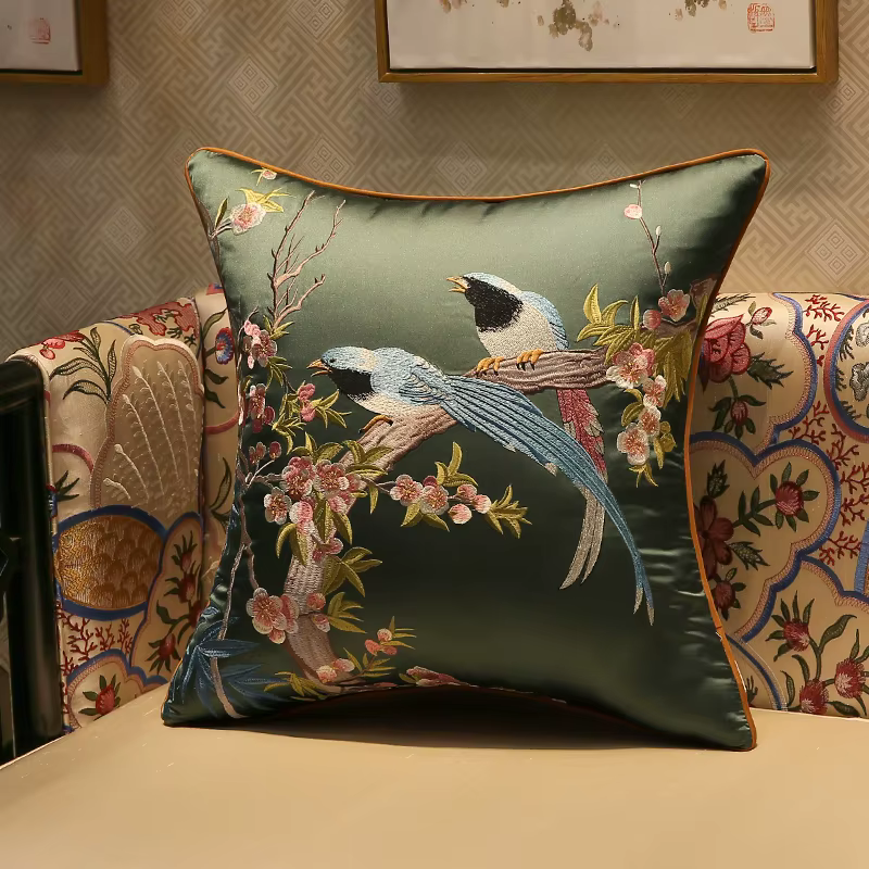 Juste de coussin classique brodée verte pour canapé, taie d'oreiller décorative, décoration d'intéri