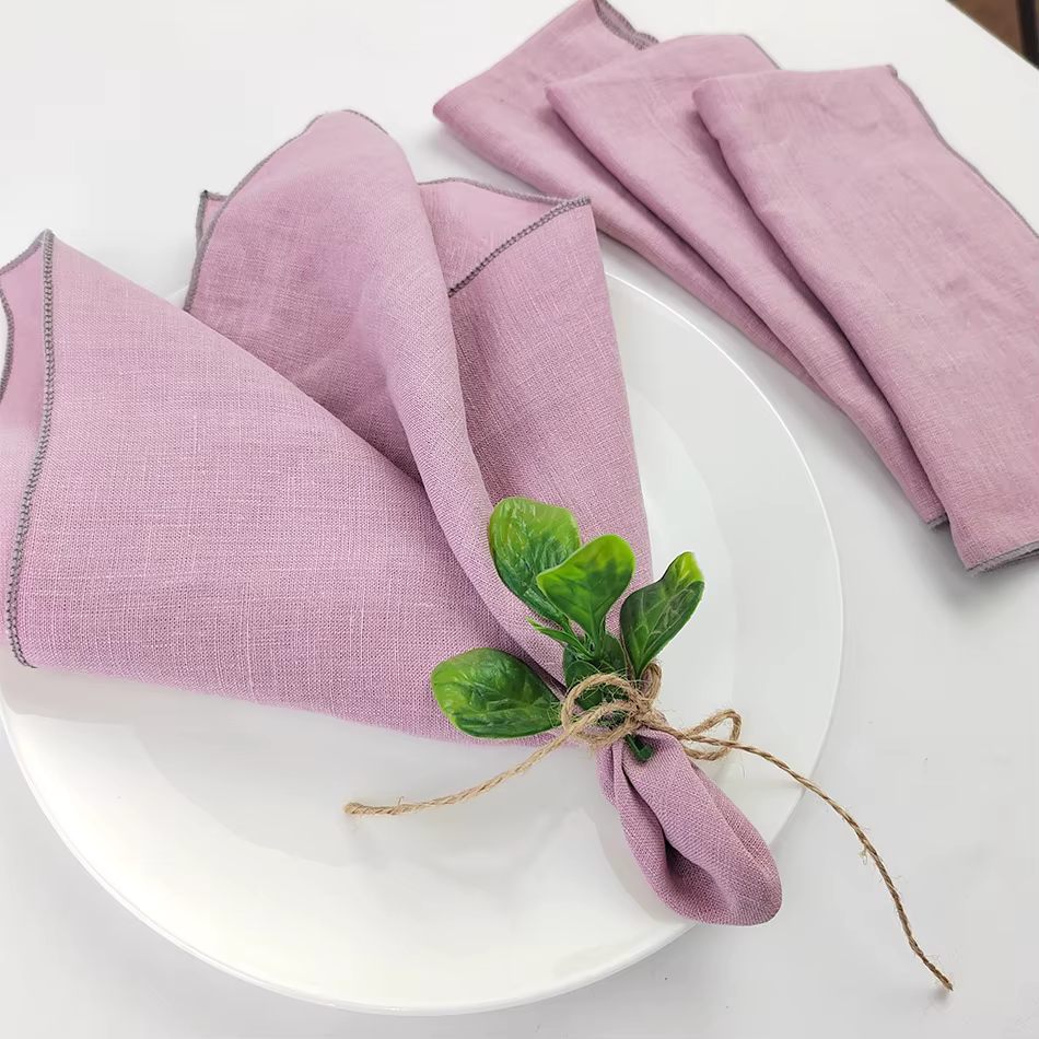 Ensemble de 4 Serviettes de Table en Pur Lin Réutilisables, Tissu Doux et Confortable, Accessoires d