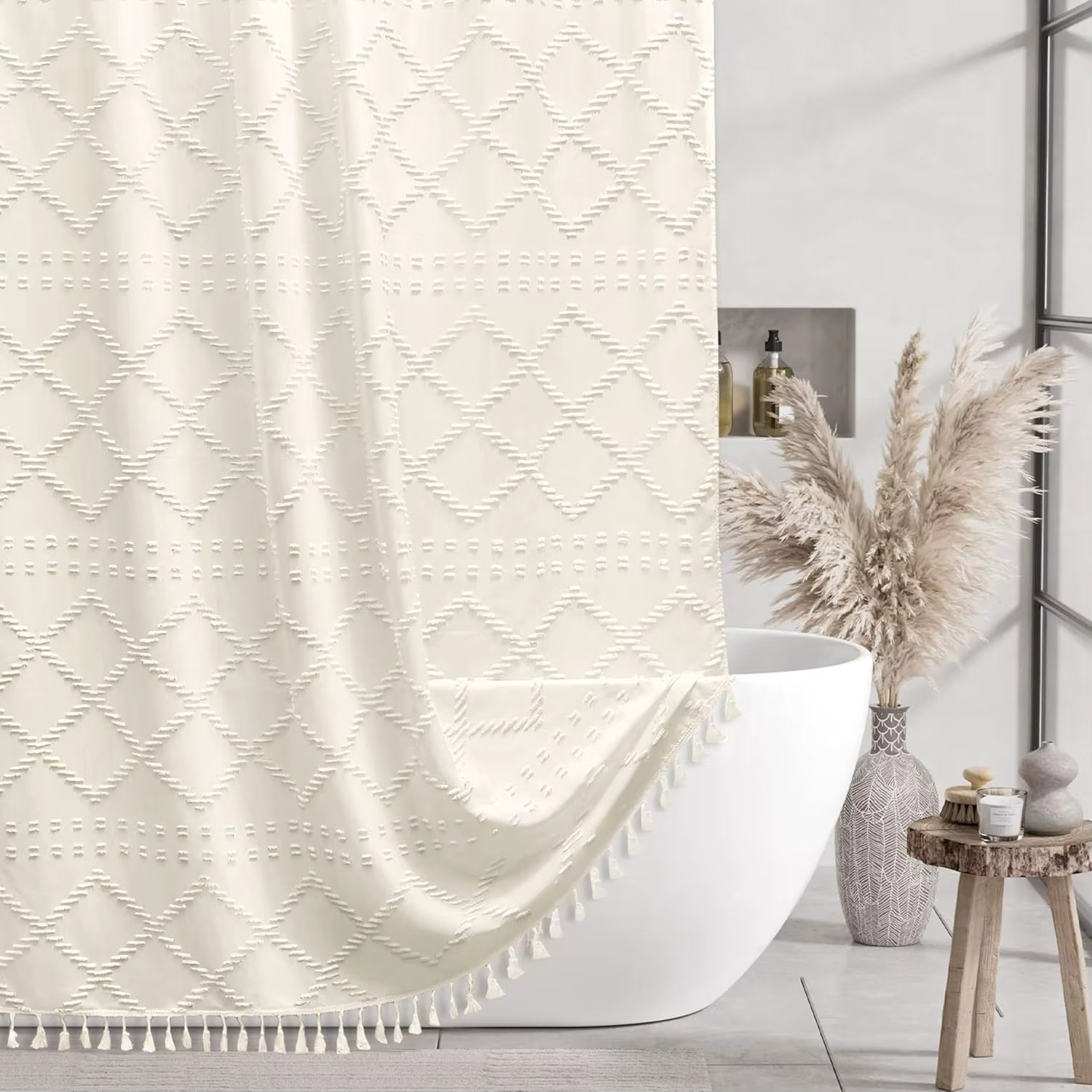 Rideau de douche en tissu tissé, 72x72, tufté, à rayures texturées oral ron, minimaliste, pour HOT