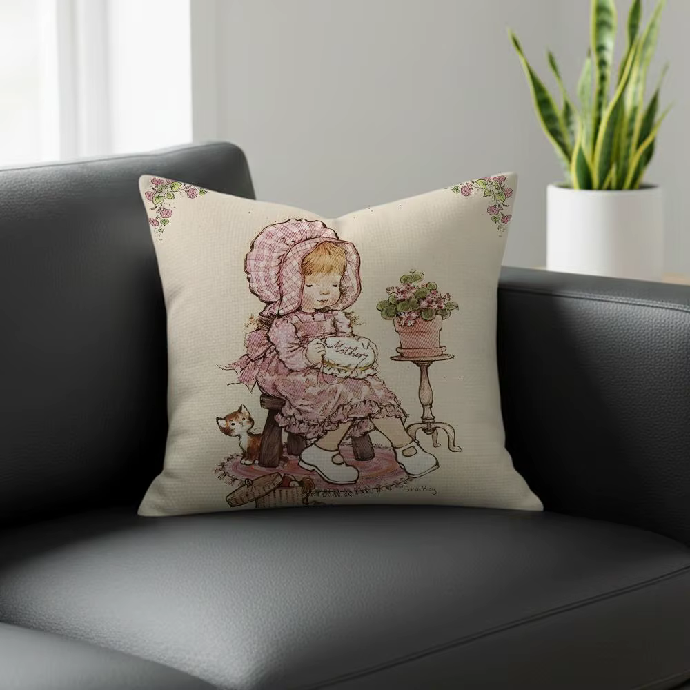 Housse de coussin Illustrator Sarah Kay, ensemble de taies d'oreiller en lin naturel, décoration tou