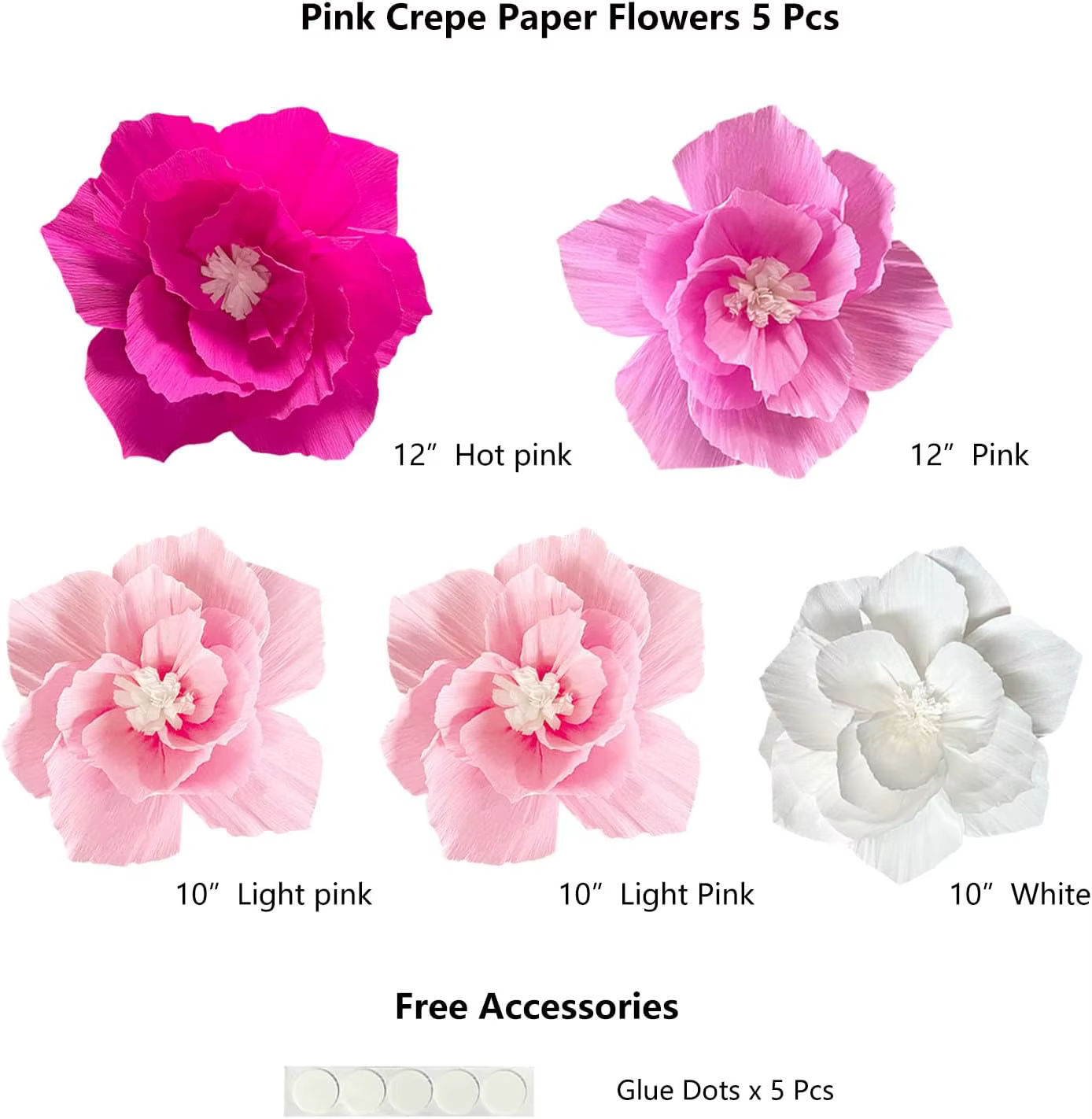 Fleurs en papier rose, crêpe artificielle, tissu rose clair, blanc, décoration murale, mariage, anni
