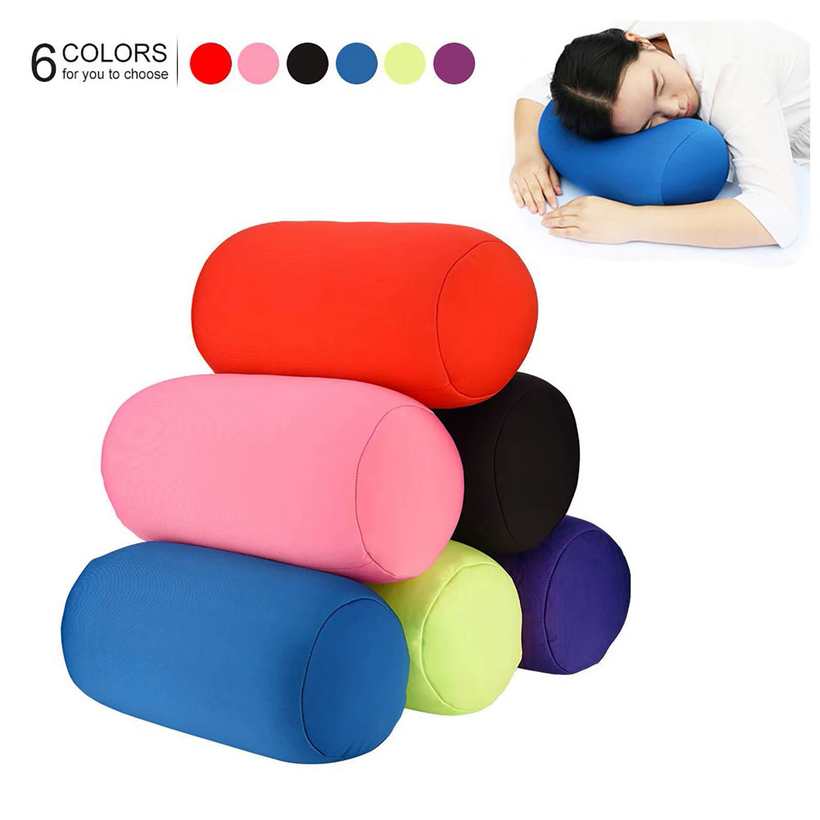 Oreiller Cylindrique Micro Mini Microbilles, Coussin Dos, Oreiller Roulant, Tête QuestionTravel, Déc