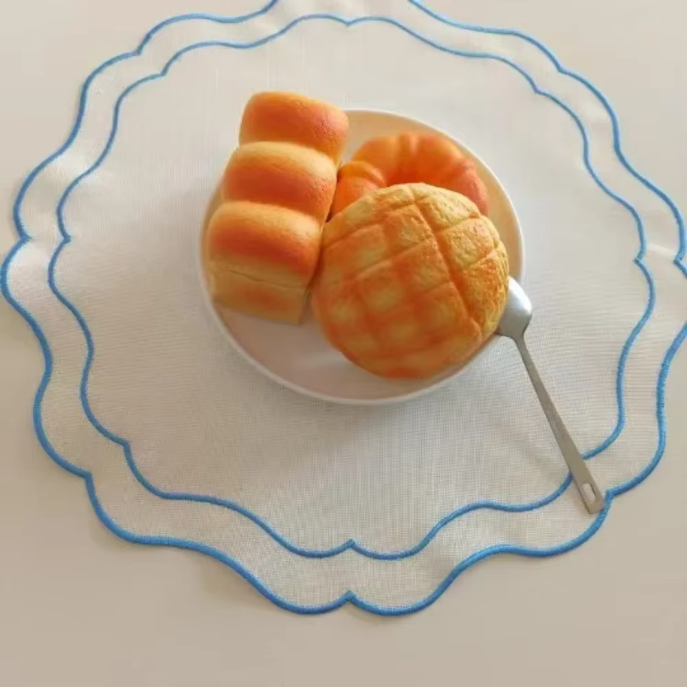 Napperons brodés en tissu et dentelle en lin de bambou, tissus d'assiettes de Table individuels pour