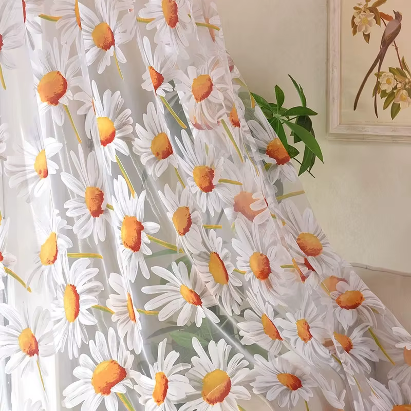Rideaux en Tulle transparent à fleurs de tournesol jaune, pour salon, chambre à coucher, Voile Flora