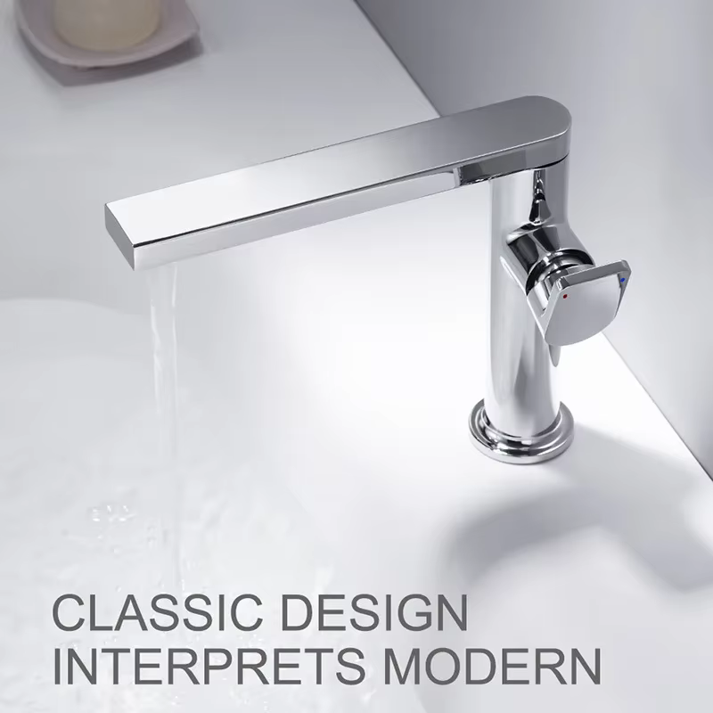 Robinet de salle de bains domestique chaud et froid en laiton, robinet de lavabo de toilette gris