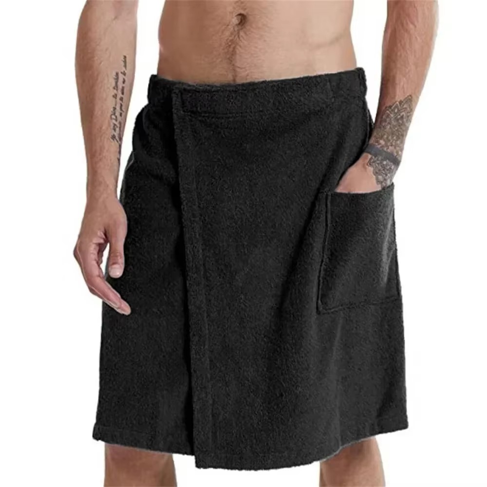 Serviette De bain douce pour hommes, avec poche, peignoirs, enveloppe De douche, Sauna, salle De spo