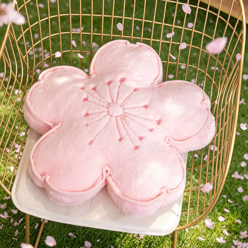 Coussin de canapé en forme de fleurs de cerisier douces et moelleuses, oreiller en peluche mignon de