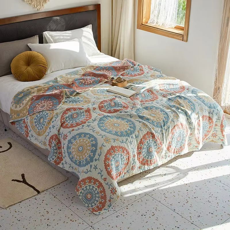 Couvre-lit en mousseline 100% coton, respirant, couvre-lit en mousseline, textile de maison, couvert
