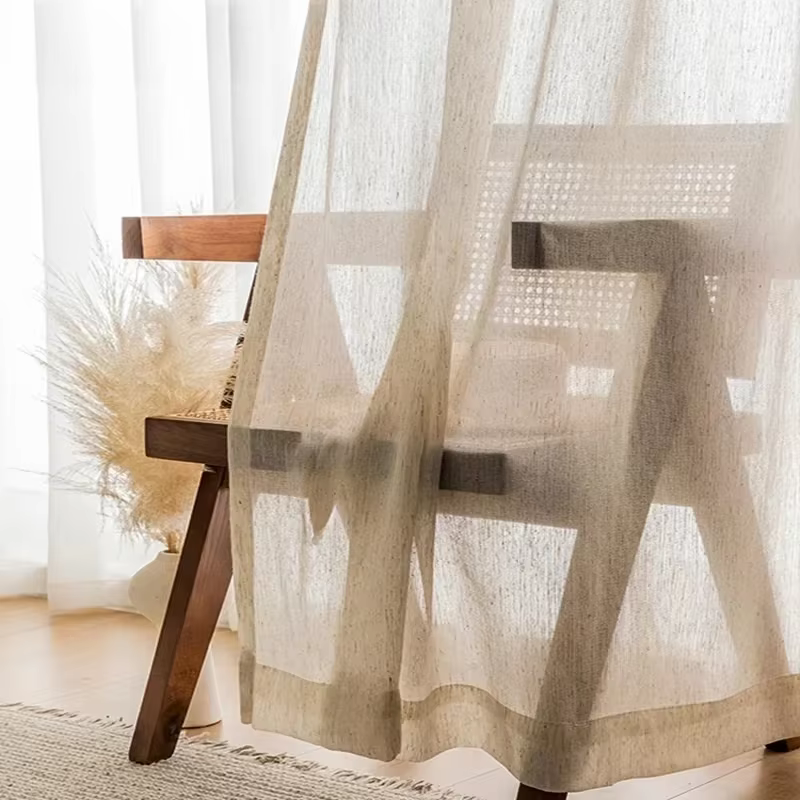 Rideaux transparents Beige aspect lin pour salon, rideau de luxe en Tulle dans la fenêtre de la cham