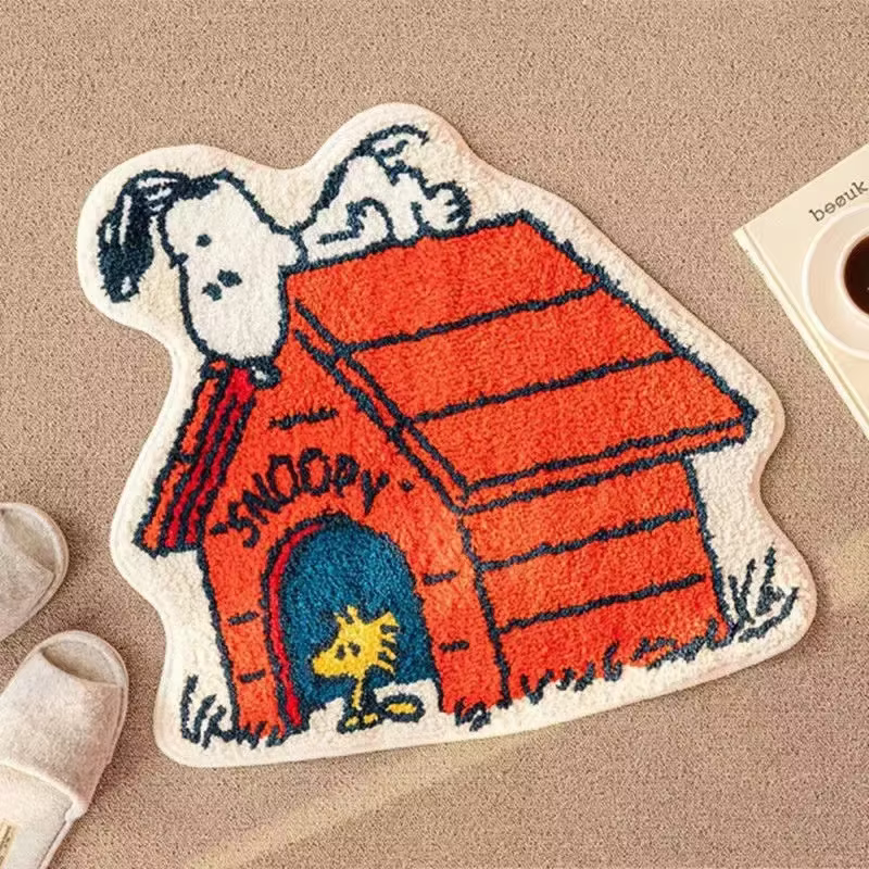 Tapis de sol Snoopy en peluche douce, antidérapant, absorbant, pour salle de bain, porte, entrée, ch