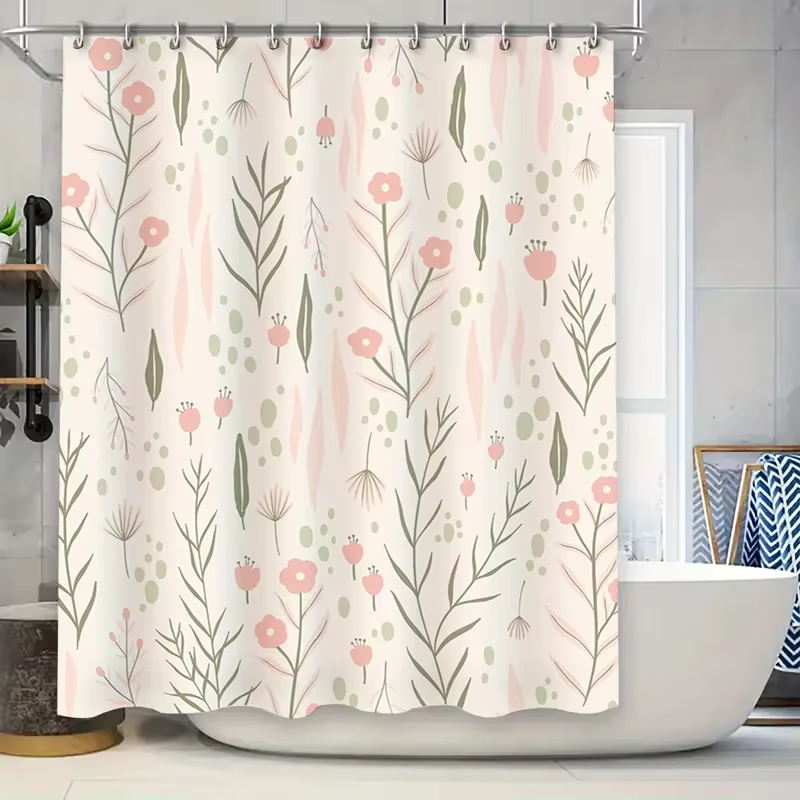 Rideau de douche à fleurs élégant, motif rose vert, pour décoration de salle de bain, décoration de 