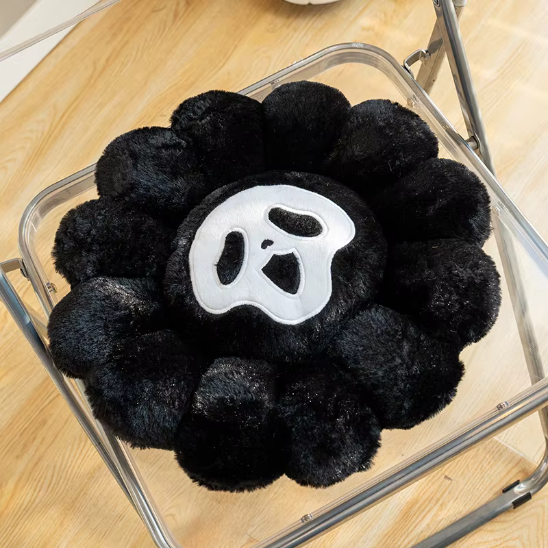 Coussin en peluche Fleur Tournesol Fantôme Diable pour Chaise de Bureau, Coussin Pétale de Plante, J