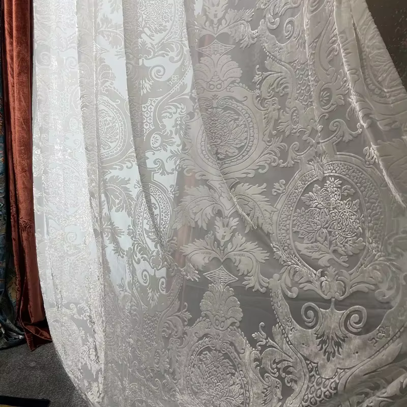 Rideaux brodés en velours de Style européen, pour salon, chambre à coucher, fenêtre haute, bleu trés
