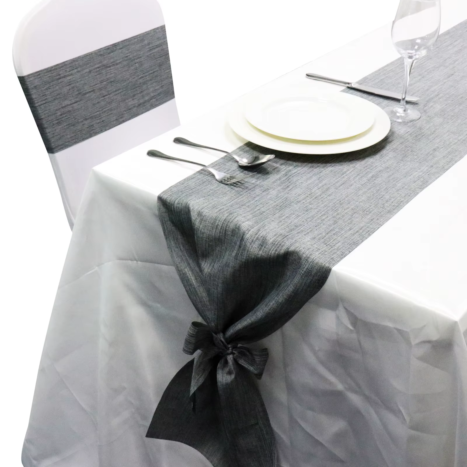 Chemin de table en lin imitation naturelle, gris, en jute, pour la maison, l'hôtel, les mariages rus