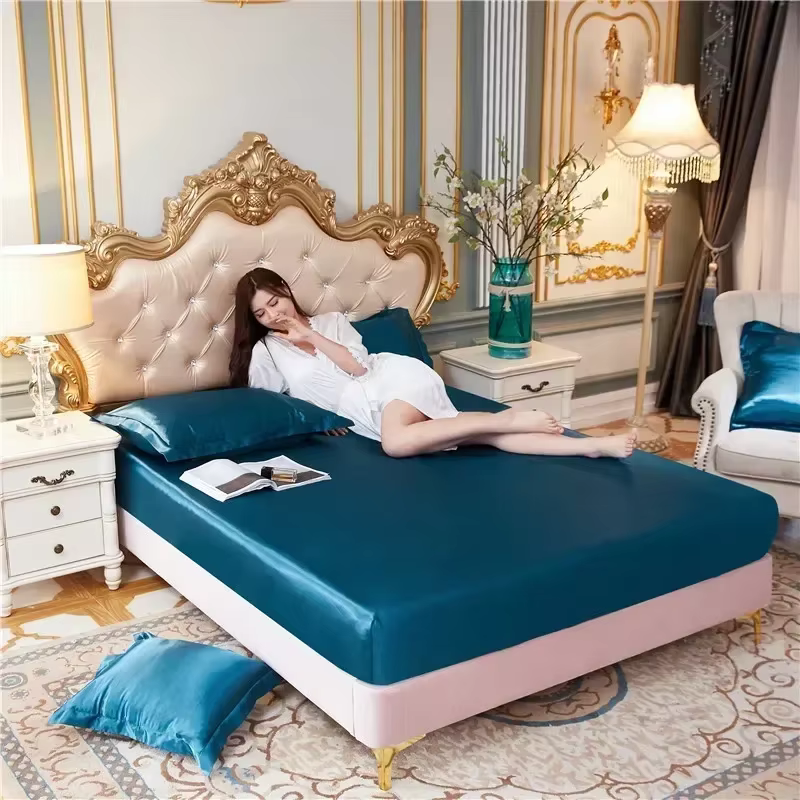 Drap-housse en Satin soyeux haut de gamme, maison de luxe, solide, simple, Double, taies d'oreiller,