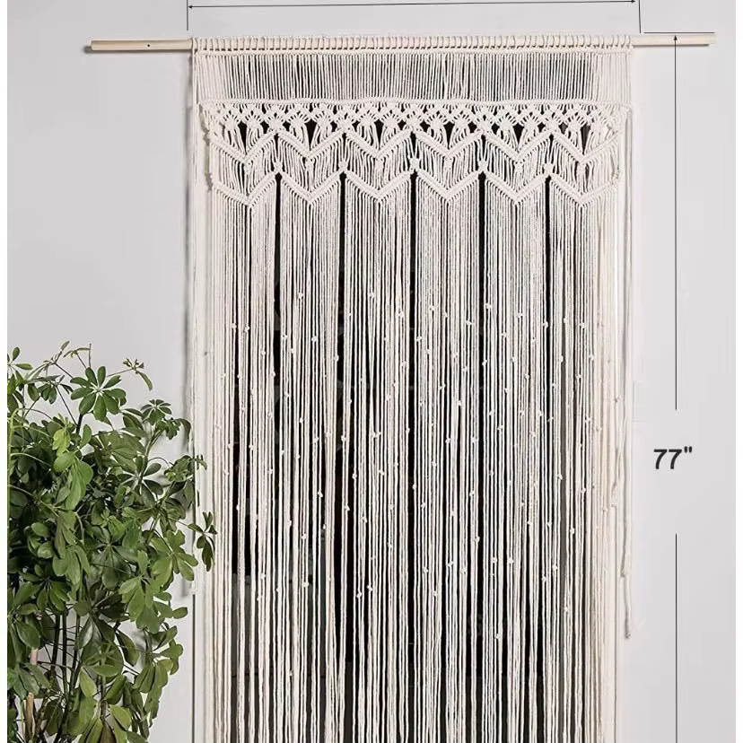 Rideau de fenêtre en macramé à motif feuille : Cantonnière bohème, Tapisserie de porte
