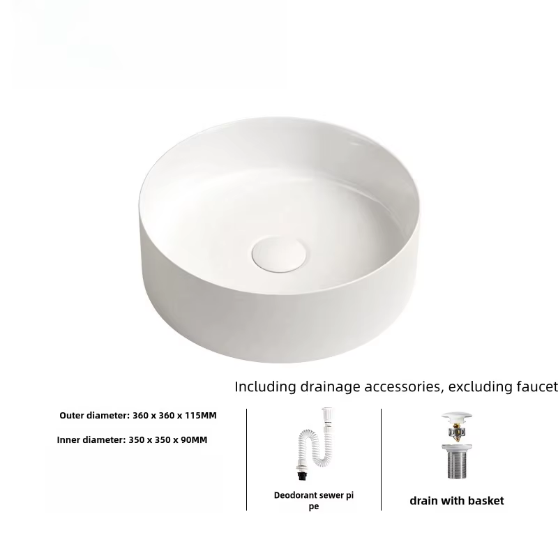 Lavabo de salle de bain moderne en céramique : blanc/gris foncé, finition mate, diamètre 36 cm/14 po