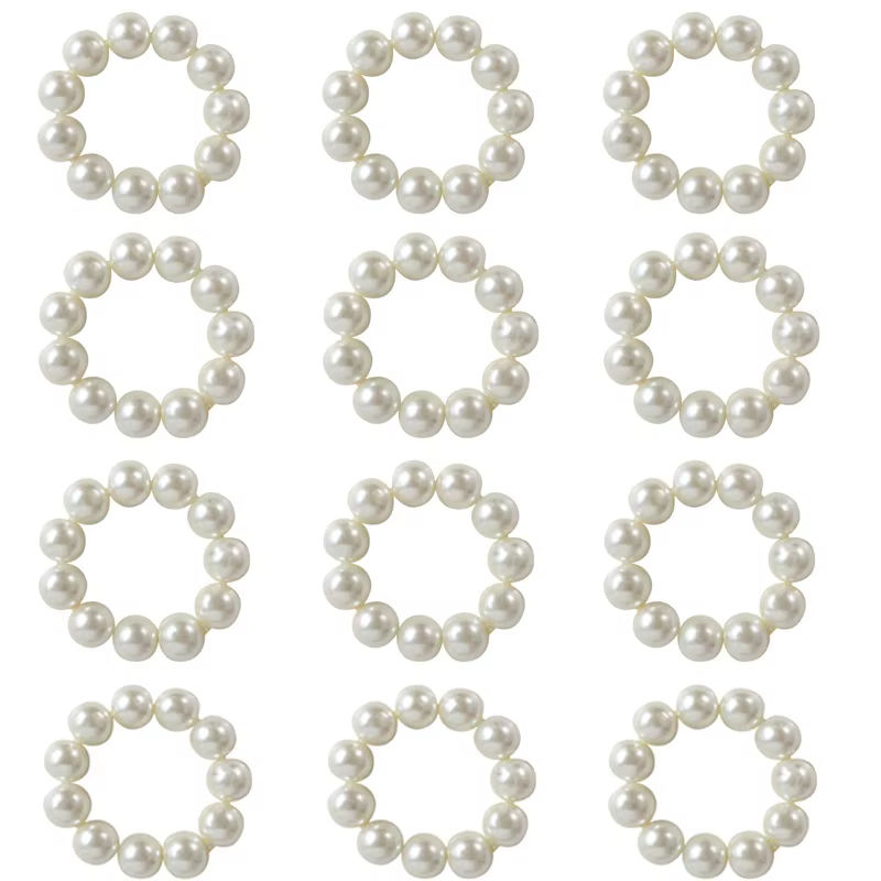 Ensemble de 12 ronds de serviette en Imitation de perles, boucle de serviette Simple faite à la main