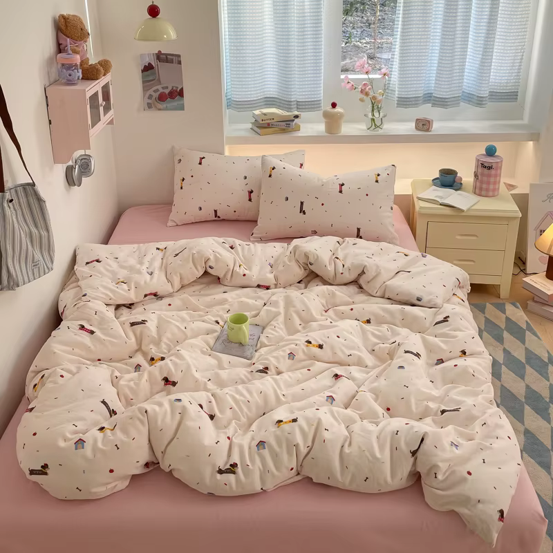 Parure de lit 100% coton, ensemble de housse de couette avec animaux mignons, linge de lit, draps pl