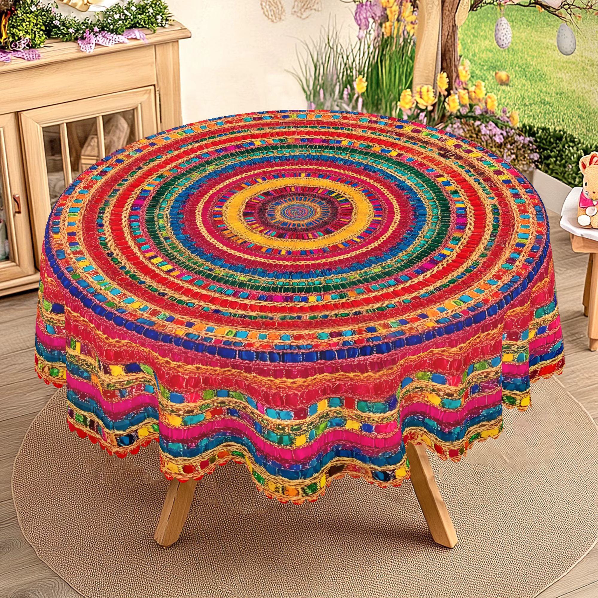 1 pièce de nappes rondes et rectangulaires imprimées bohème rétro colorées, différentes tailles disp