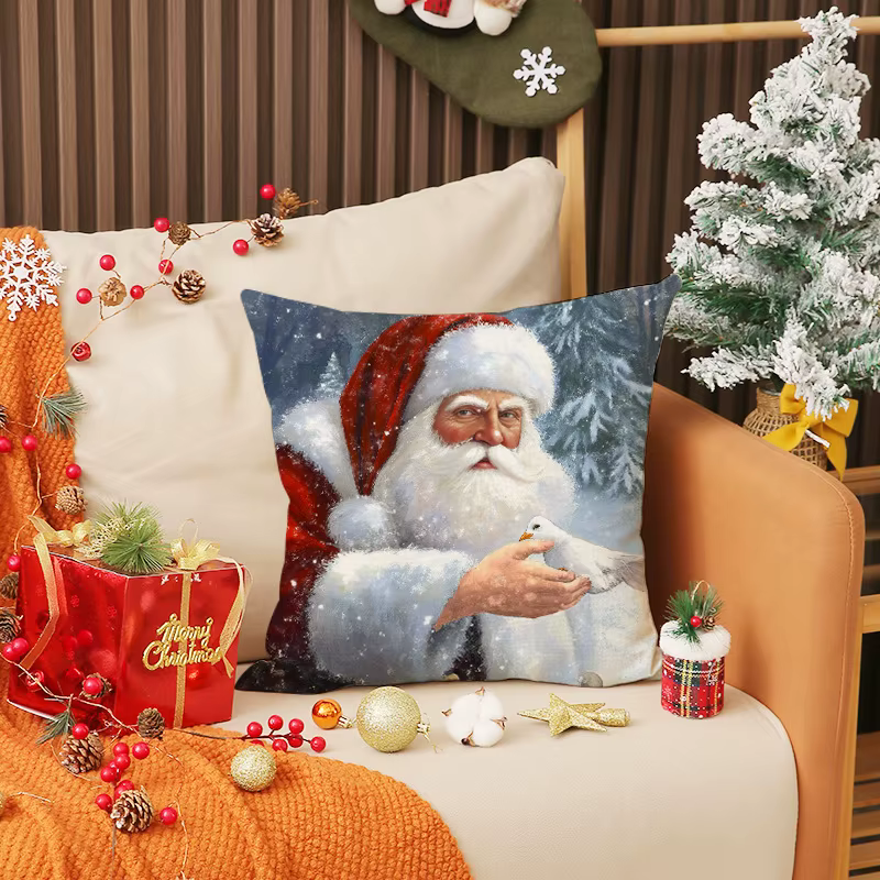 Housse de coussin en lin, décoration d'arbre de noël, taie d'oreiller imprimée pour salon, canapé-li
